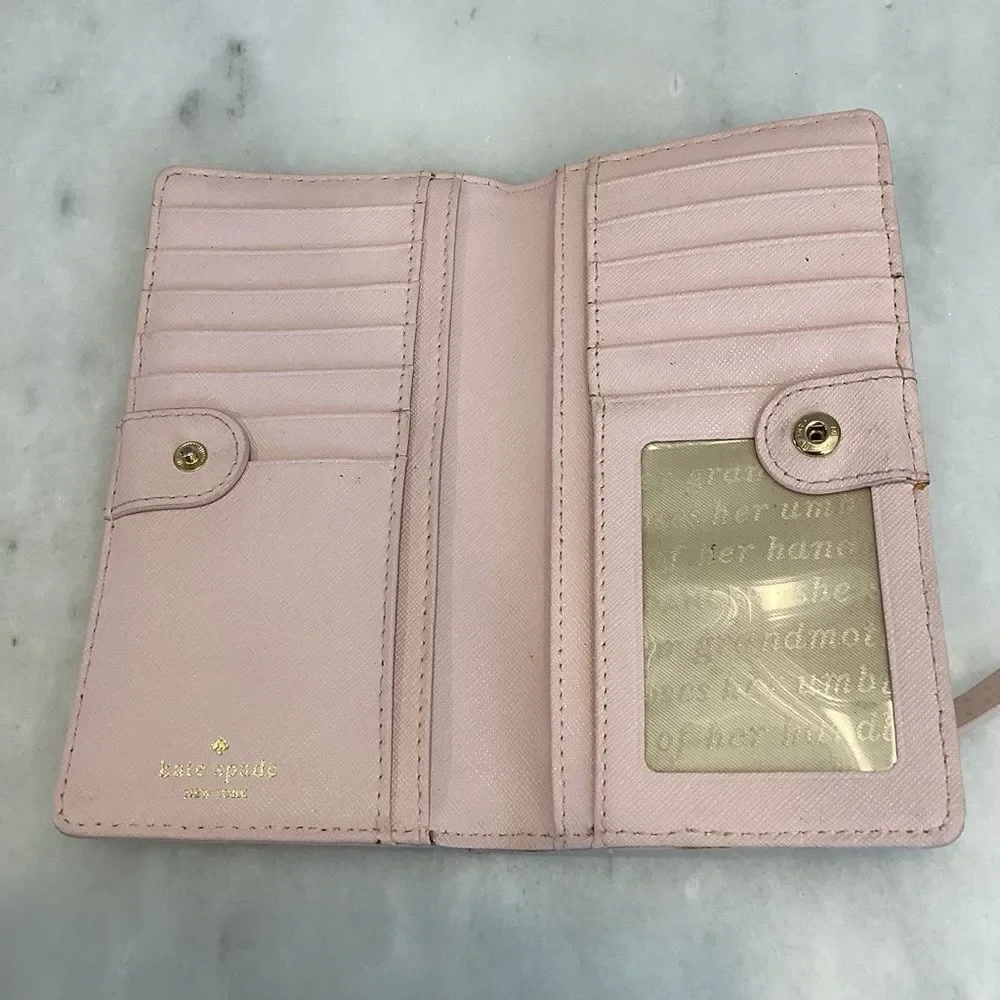 Kate Spade Wallet Pink Leather Polka Dot Patent Sleek Slim Full Sized Wallet